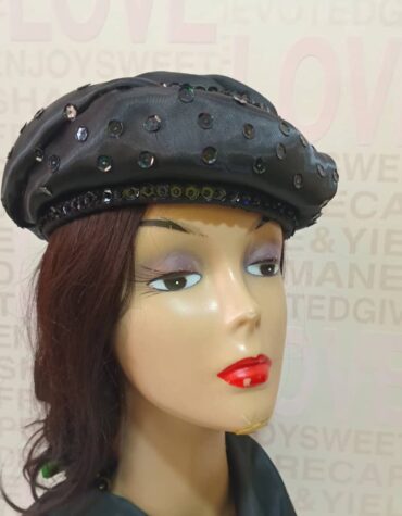 Handbeaded Zara Cap for Women; Black Sequins Embellished Zara Cap Style