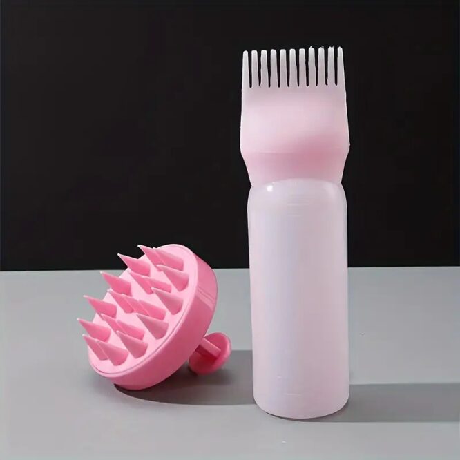 2pcs Silicone Hair Care Set: Scalp Massager & Root Comb with Oil Applicator Bottle - Perfect for Salon & Home Use, Ideal for All Hair Types